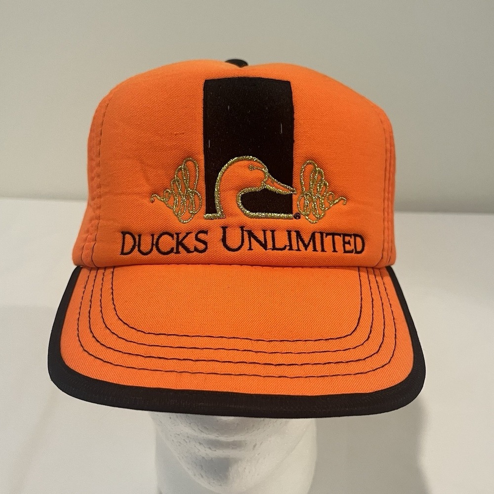 Ducks Unlimited Orange TRUCKER HAT Rope Adjustable Foam Broken Eggs